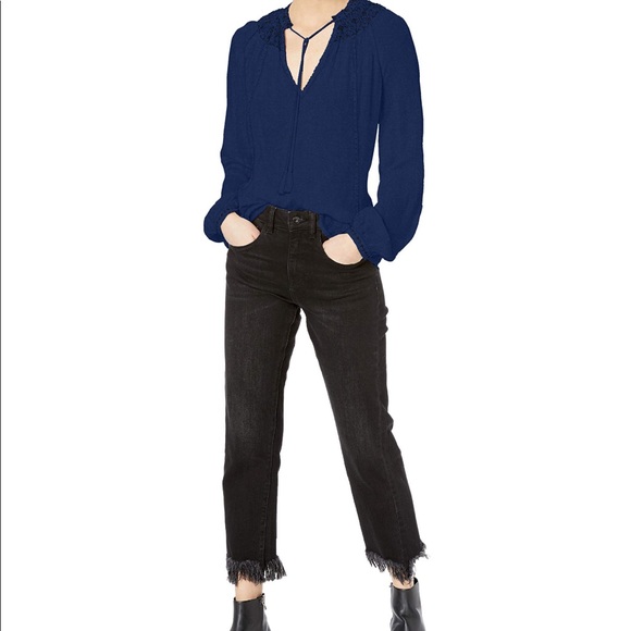 🔥LUCKY BRAND🔥Embroidered Boho Peasant Top Cobalt Blue Small NWT - Picture 4 of 7